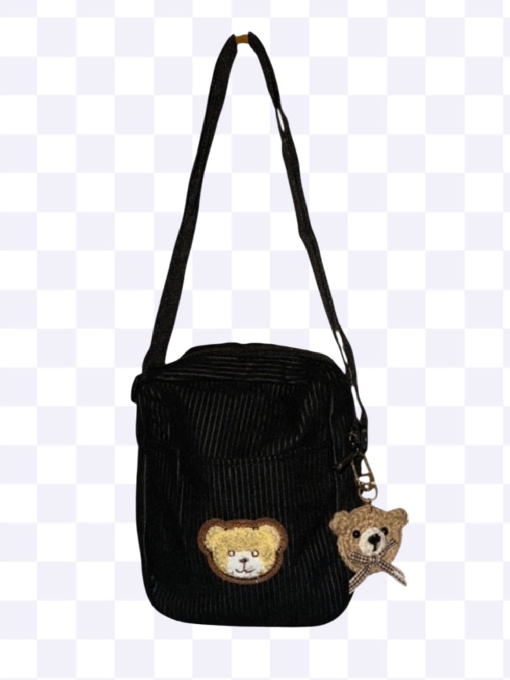 Handcrafted kids Corduroy Crossbody with teddy Accent & crochet bear charm